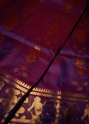 Purple Baluchari Pure Silk Saree With Blouse Piece - Indian Silk House Agencies