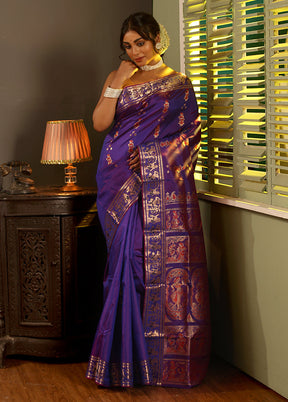 Purple Baluchari Pure Silk Saree With Blouse Piece - Indian Silk House Agencies