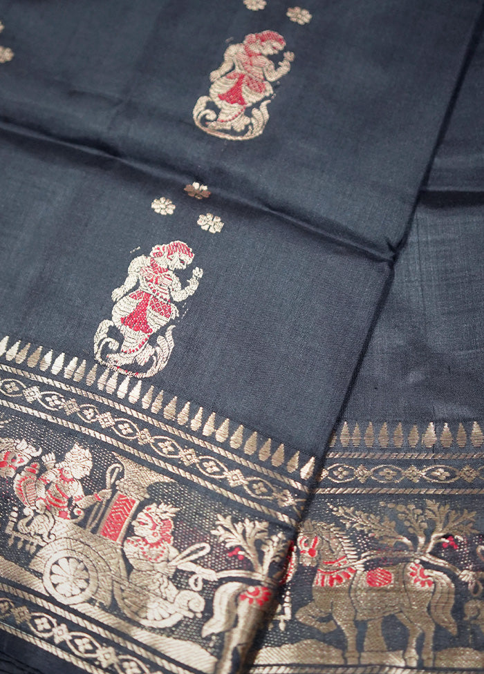 Grey Baluchari Pure Silk Saree Without Blouse Piece - Indian Silk House Agencies