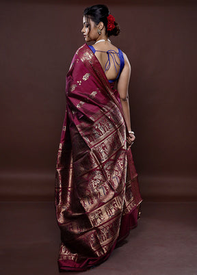 Purple Baluchari Pure Silk Saree Without Blouse Piece - Indian Silk House Agencies