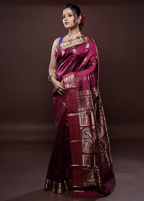 Purple Baluchari Pure Silk Saree Without Blouse Piece - Indian Silk House Agencies