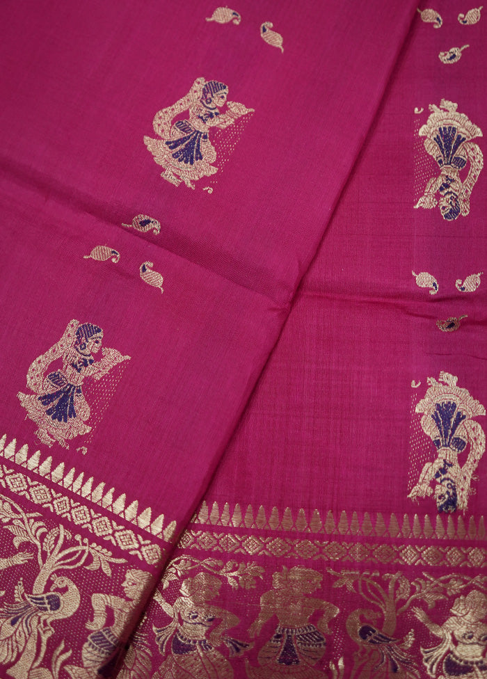 Pink Baluchari Pure Silk Saree With Blouse Piece - Indian Silk House Agencies