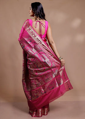 Pink Baluchari Pure Silk Saree With Blouse Piece - Indian Silk House Agencies