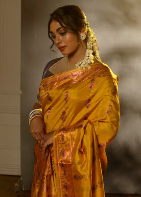 Yellow Baluchari Pure Silk Saree With Blouse Piece - Indian Silk House Agencies