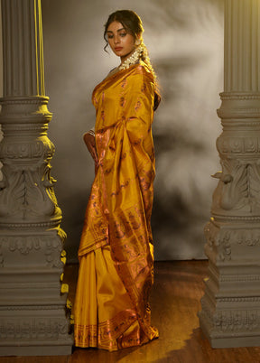 Yellow Baluchari Pure Silk Saree With Blouse Piece - Indian Silk House Agencies