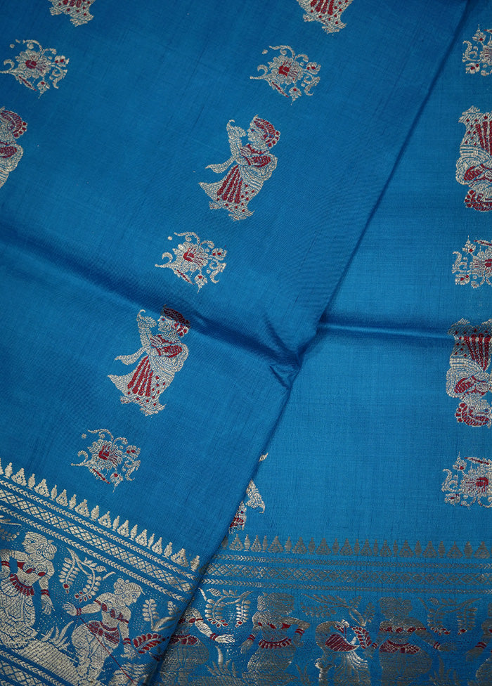 Blue Baluchari Pure Silk Saree With Blouse Piece - Indian Silk House Agencies