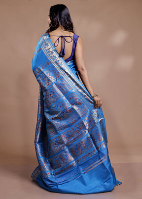 Blue Baluchari Pure Silk Saree With Blouse Piece - Indian Silk House Agencies