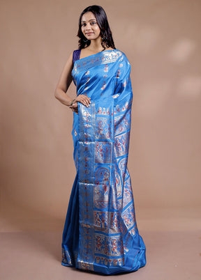 Blue Baluchari Pure Silk Saree With Blouse Piece - Indian Silk House Agencies