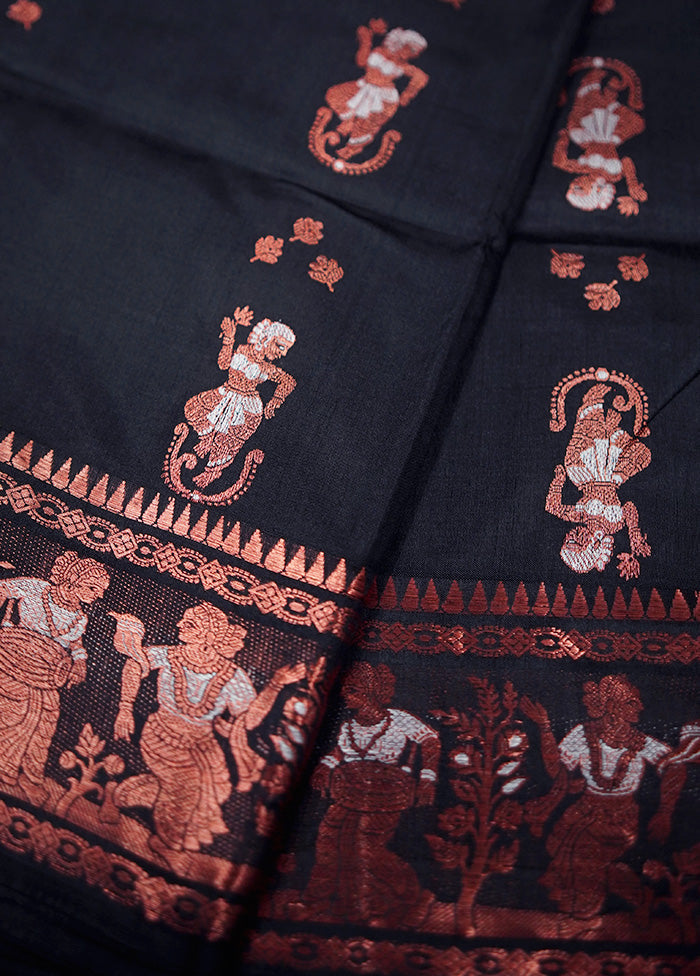 Black Baluchari Pure Silk Saree Without Blouse Piece - Indian Silk House Agencies