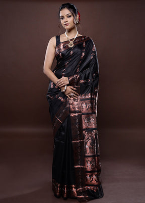 Black Baluchari Pure Silk Saree Without Blouse Piece - Indian Silk House Agencies