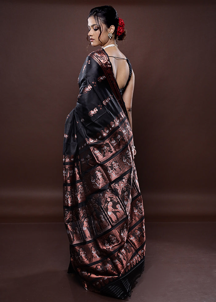 Black Baluchari Pure Silk Saree Without Blouse Piece - Indian Silk House Agencies