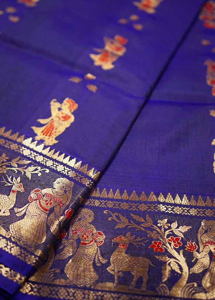 Blue Baluchari Pure Silk Saree Without Blouse Piece - Indian Silk House Agencies