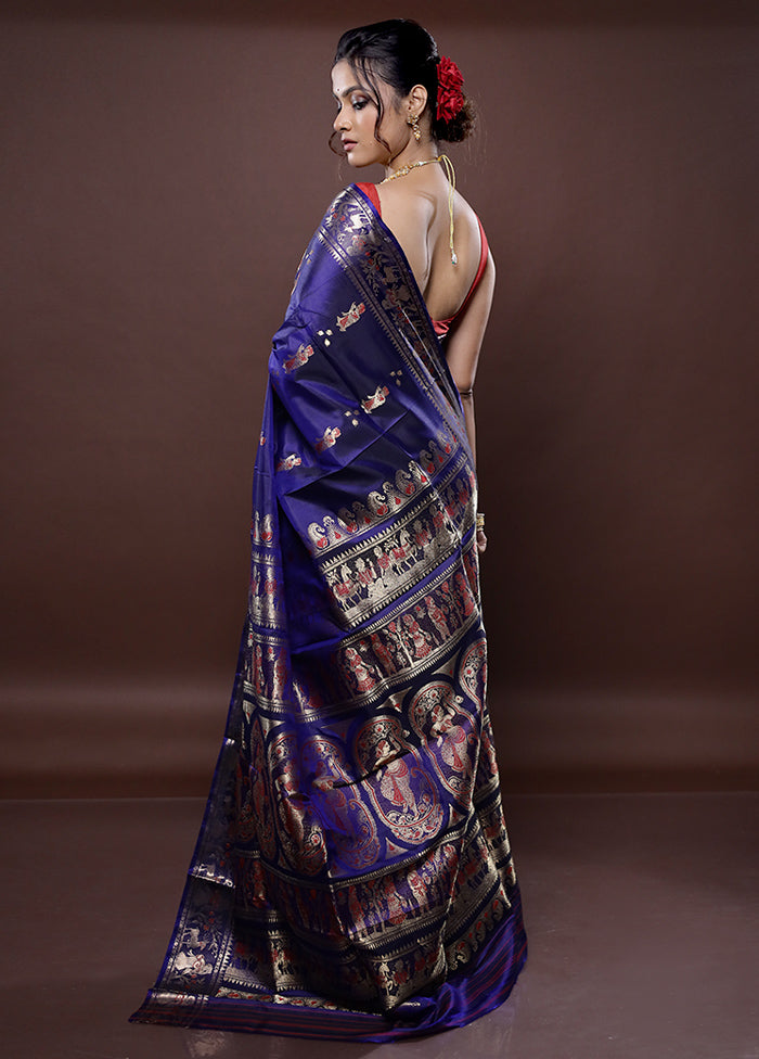 Blue Baluchari Pure Silk Saree Without Blouse Piece - Indian Silk House Agencies