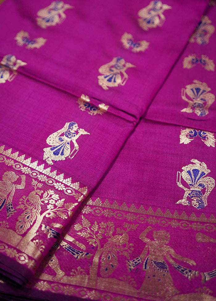 Purple Baluchari Pure Silk Saree Without Blouse Piece - Indian Silk House Agencies