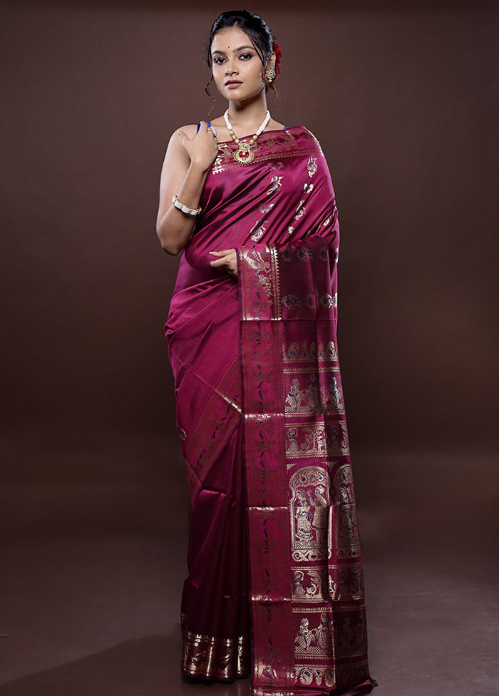 Purple Baluchari Pure Silk Saree Without Blouse Piece - Indian Silk House Agencies