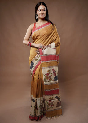 Cream Tussar Silk Saree With Blouse Piece - Indian Silk House Agencies