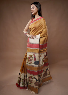 Cream Tussar Silk Saree With Blouse Piece - Indian Silk House Agencies