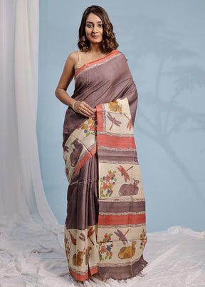 Cream Tussar Silk Saree With Blouse Piece - Indian Silk House Agencies