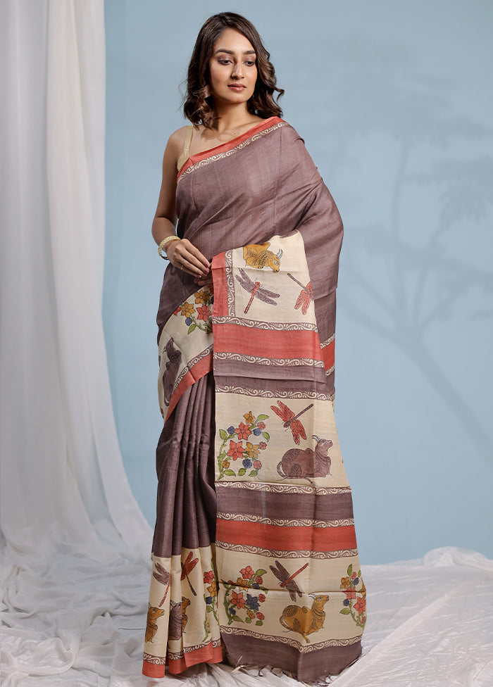 Cream Tussar Silk Saree With Blouse Piece - Indian Silk House Agencies