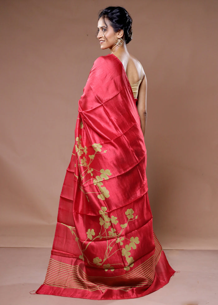 Red Tussar Silk Saree With Blouse Piece - Indian Silk House Agencies