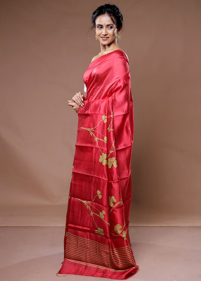 Red Tussar Silk Saree With Blouse Piece - Indian Silk House Agencies