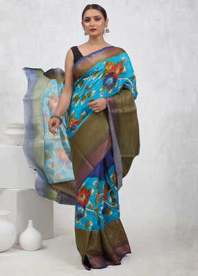 Blue Tussar Silk Saree With Blouse Piece