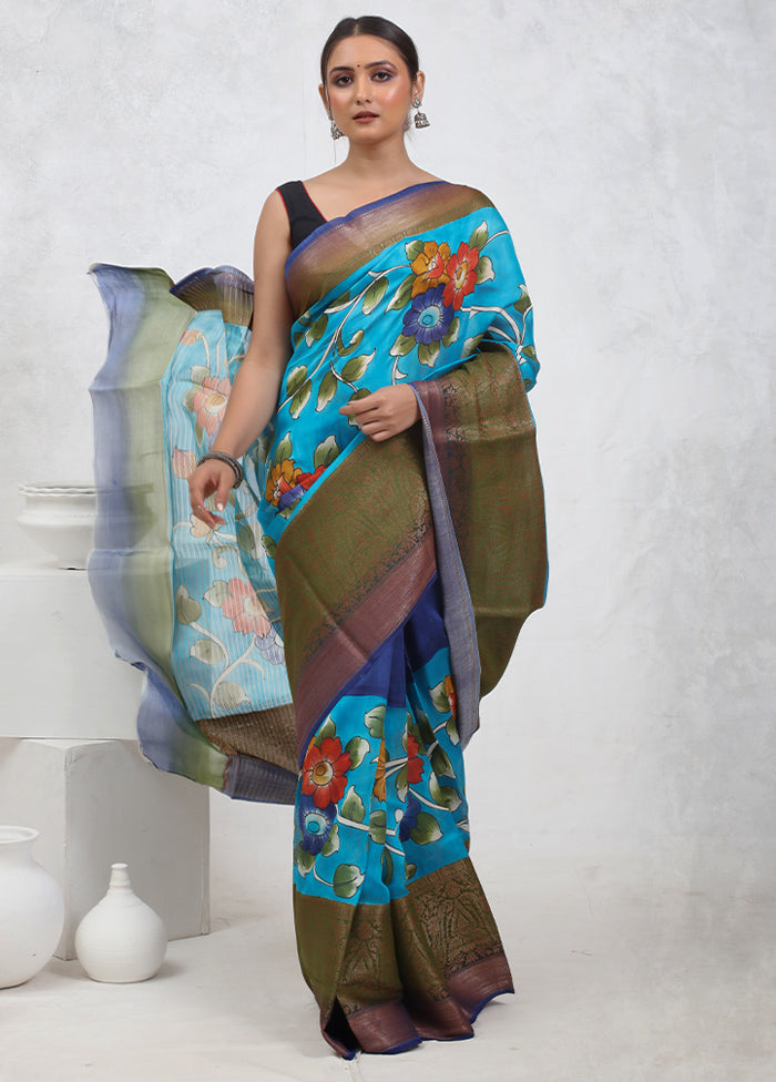 Blue Tussar Silk Saree With Blouse Piece - Indian Silk House Agencies