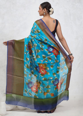 Blue Tussar Silk Saree With Blouse Piece