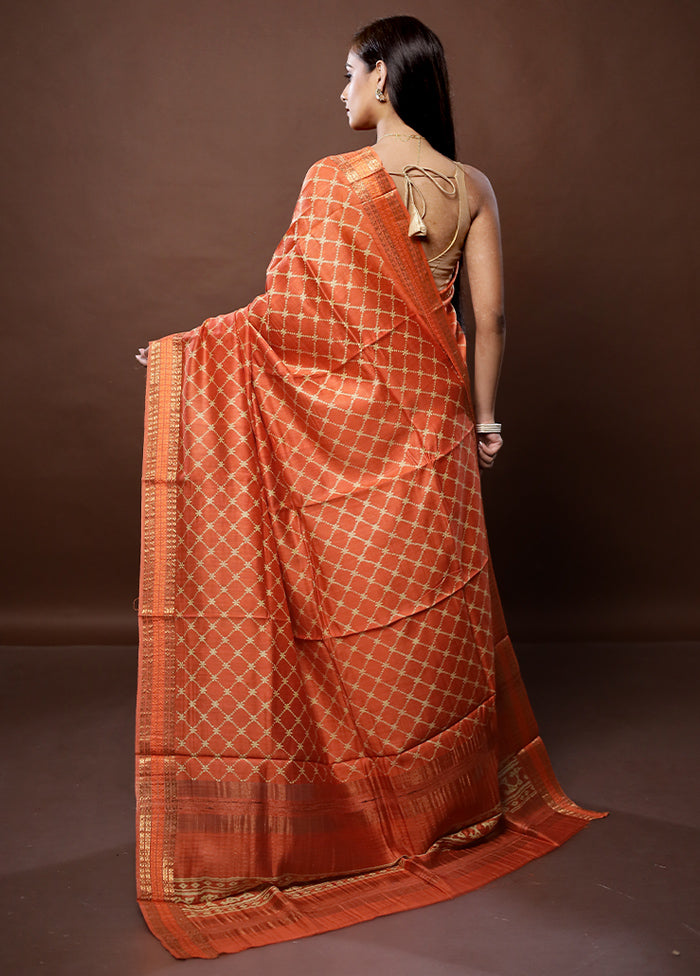 Orange Tussar Silk Saree With Blouse Piece - Indian Silk House Agencies