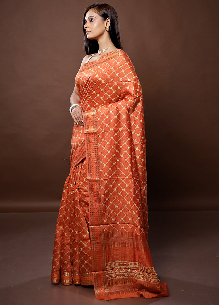 Orange Tussar Silk Saree With Blouse Piece - Indian Silk House Agencies