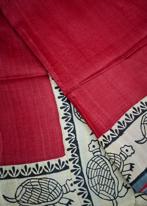 Red Tussar Silk Saree With Blouse Piece - Indian Silk House Agencies