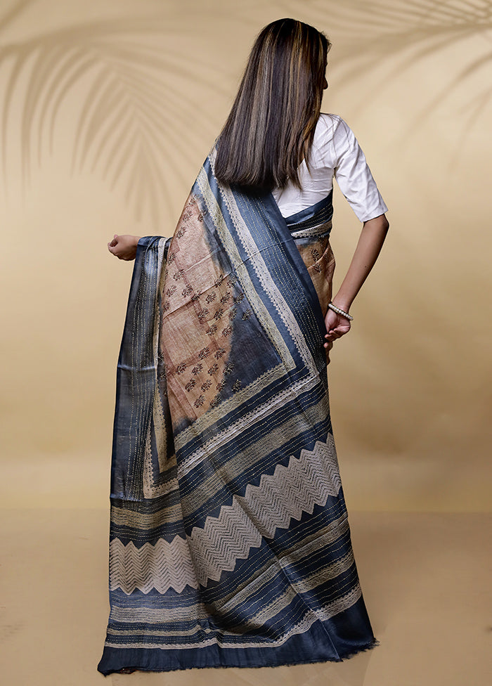 Brown Tussar Silk Saree Without Blouse Piece - Indian Silk House Agencies