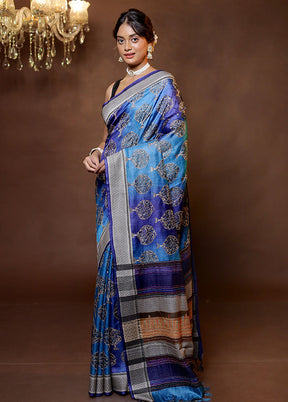 Blue Tussar Silk Saree With Blouse Piece