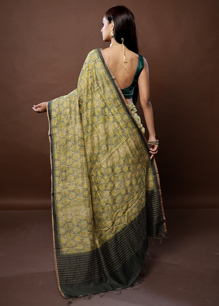 Green Tussar Silk Saree With Blouse Piece