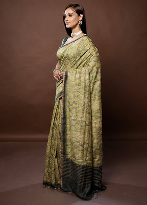 Green Tussar Silk Saree With Blouse Piece