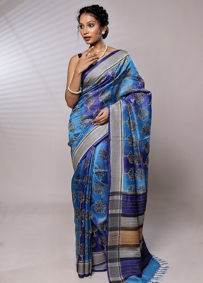 Blue Tussar Silk Saree With Blouse Piece