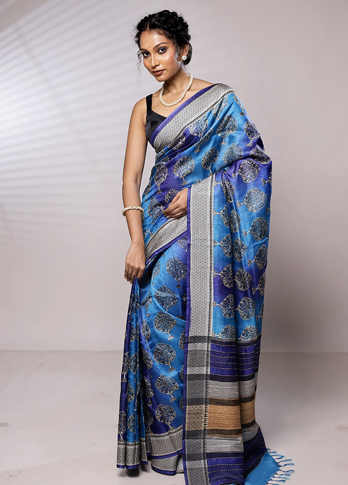 Blue Tussar Silk Saree With Blouse Piece