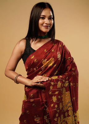 Maroon Tussar Silk Saree With Blouse Piece - Indian Silk House Agencies