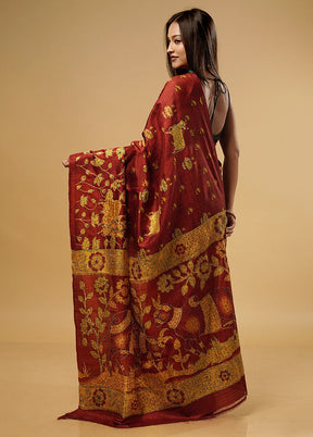 Maroon Tussar Silk Saree With Blouse Piece - Indian Silk House Agencies