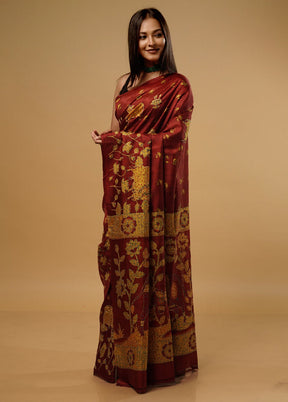 Maroon Tussar Silk Saree With Blouse Piece - Indian Silk House Agencies