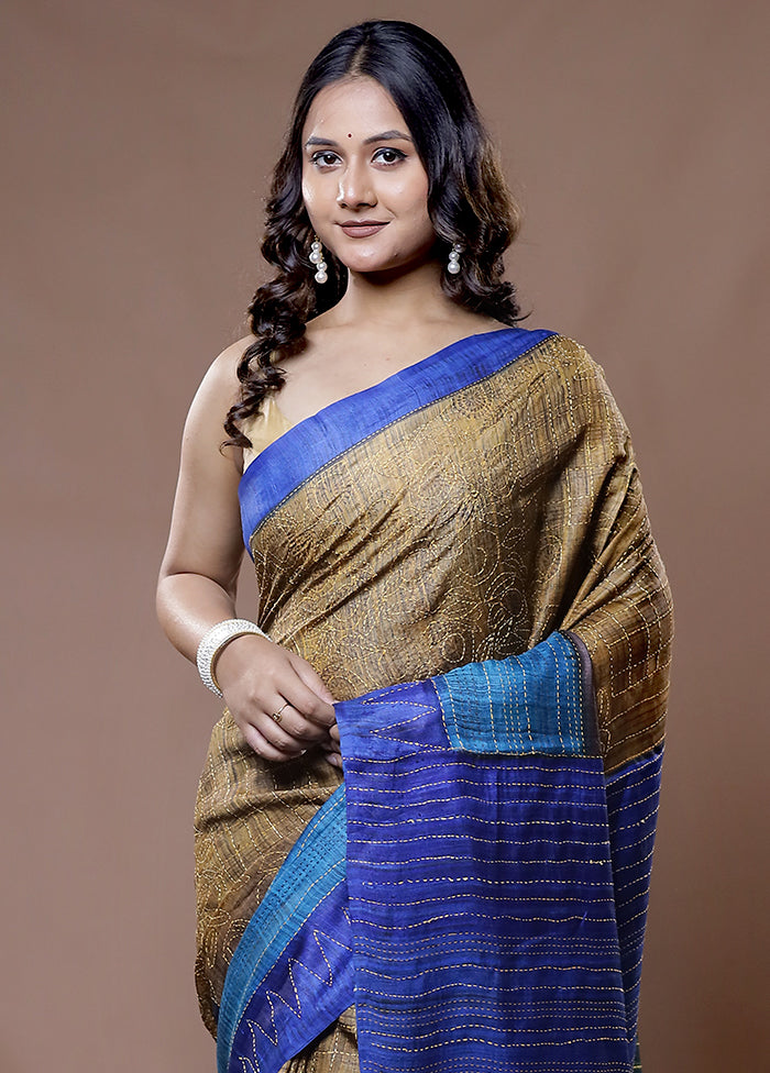 Blue Tussar Silk Saree With Blouse Piece - Indian Silk House Agencies