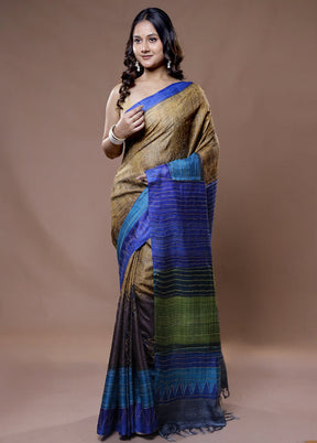 Blue Tussar Silk Saree With Blouse Piece - Indian Silk House Agencies