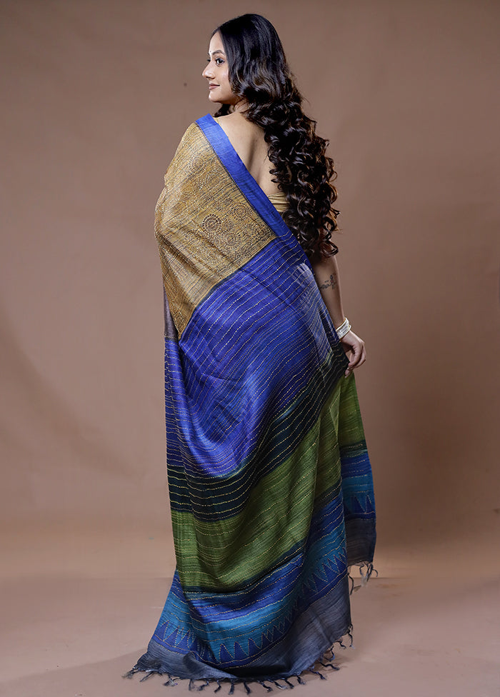 Blue Tussar Silk Saree With Blouse Piece - Indian Silk House Agencies