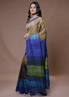 Blue Tussar Silk Saree With Blouse Piece - Indian Silk House Agencies