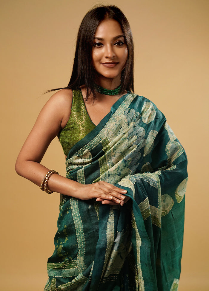 Green Tussar Silk Saree With Blouse Piece - Indian Silk House Agencies