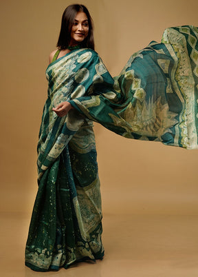 Green Tussar Silk Saree With Blouse Piece - Indian Silk House Agencies