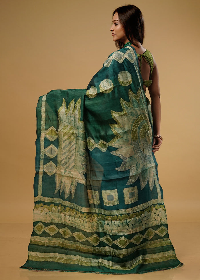 Green Tussar Silk Saree With Blouse Piece - Indian Silk House Agencies