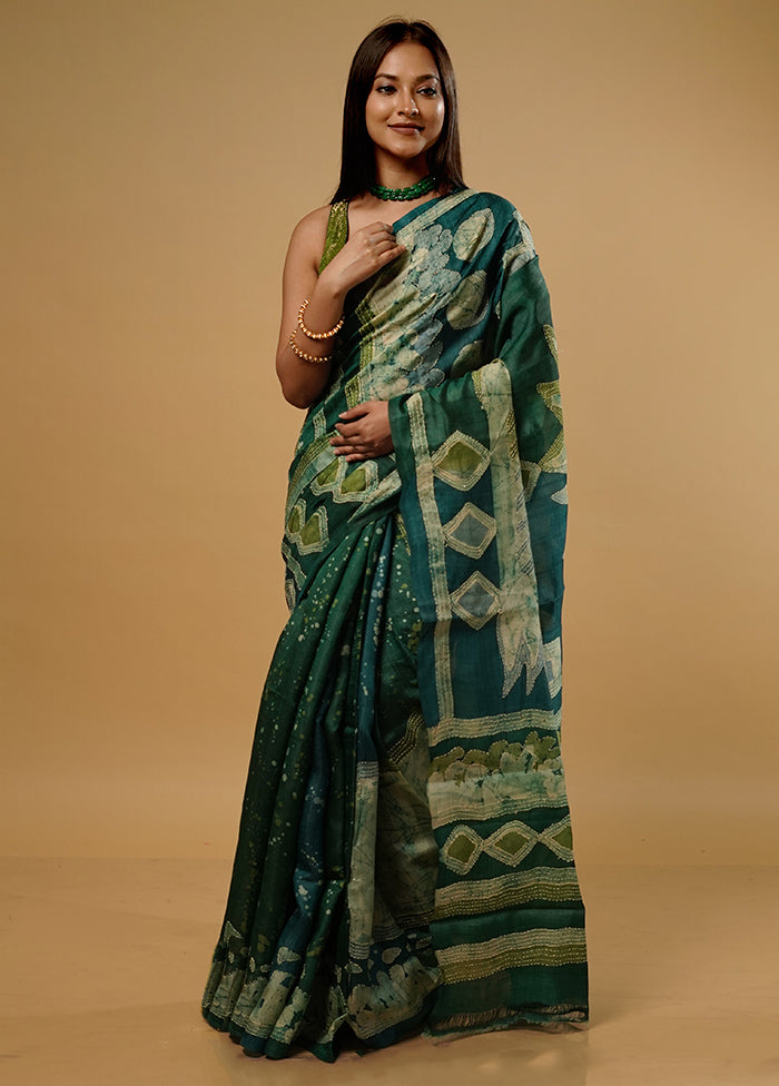 Green Tussar Silk Saree With Blouse Piece - Indian Silk House Agencies