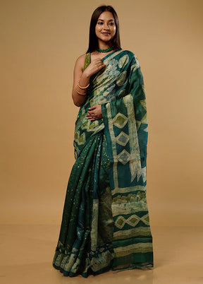 Green Tussar Silk Saree With Blouse Piece - Indian Silk House Agencies