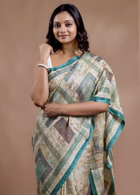 Cream Tussar Silk Saree With Blouse Piece - Indian Silk House Agencies